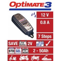 TECMATE OPTIMATE 3 SAE 0,8A motocyklowa ładowarka do akumulatora prostownik 12V (3-50Ah) sklep MOTORUS.PL
