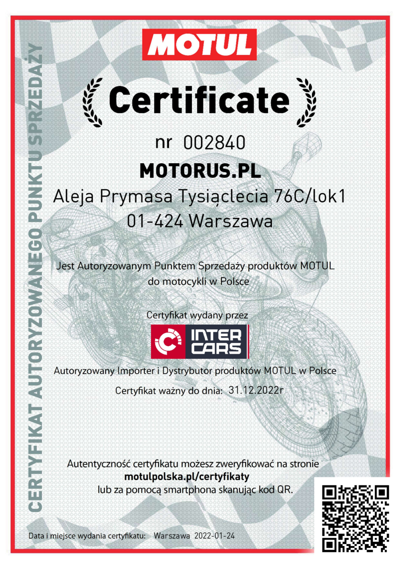 MOTORUS.PL certyfikowany sprzedawca marki MOTUL w Polsce.