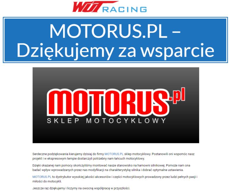 MOTORUS.PL sklep motocyklowy i WUT Racing zespół sportowy.