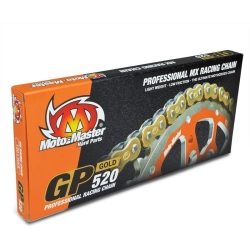 MOTO-MASTER łańcuch napędowy GP-520G MX PROFESSIONAL MOTOCROSS RACING CHAIN BEZ ORINGÓW KOLOR ZŁOTY (120 OGNIW, ZAPINKA