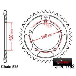 JT Zębatka tylna 1792-45, 45 zębów, rozmiar 525