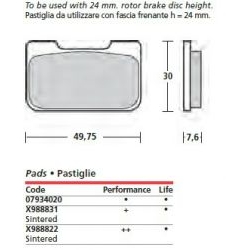 BREMBO 07934020 H24mm klocek hamulcowy na tył do zacisków XA1J040, 988870, 206121, 206101