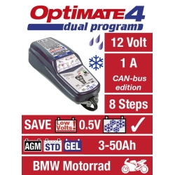 TECMATE OPTIMATE 4 SAE DUAL BMW CAN-BUS motocyklowa ładowarka do akumulatora prostownik 12V (2-50Ah) (BMW z przewodem CA