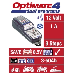 TECMATE OPTIMATE 4 SAE DUAL motocyklowa ładowarka do akumulatora prostownik 12V (2-50Ah) (BMW - NALEZY DOKUPIĆ CAN-BUS)