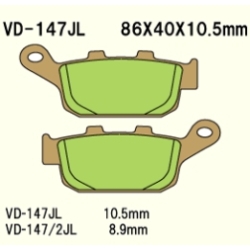 VESRAH VD147/2JL SINTERED klocki hamulcowe TYŁ HONDA CBR250R 11-14 sklep MOTORUS.PL