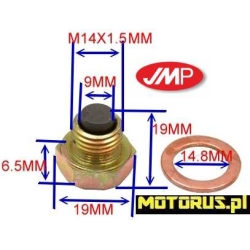 JMP M14x1,5 magnetyczna śruba spustu oleju z uszczelką miedzianą MOTORUS.PL