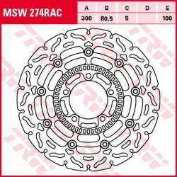 Tarcza hamulcowa przód pływająca, 300/80,5x5mm 5x100mm, średnica otworów mocujących 10,3mm (zawiera