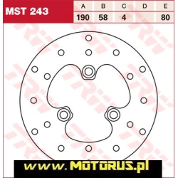 Tarcza hamulcowa przód stała, 190/58x4mm 3x80mm, średnica otworów mocujących 10,5mm (w niektórych mo