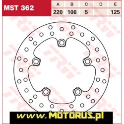 Tarcza hamulcowa tył stała, 220/106x5mm 5x125mm, średnica otworów mocujących 10,5mm YAMAHA MT-10, YZ