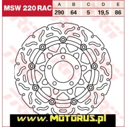 Tarcza hamulcowa przód pływająca, 290/64x5mm 5x86mm, średnica otworów mocujących 10,5mm, odsadzenie