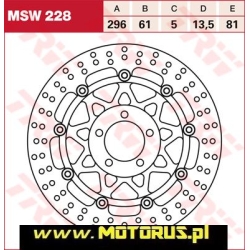 TRW MSW228 motocyklowa tarcza hamulcowa PŁYWAJĄCA średnica 296mm KAWASAKI ZX-6R 600 Ninja (ZX600G) 98-99, ZX-9R 900 N sk