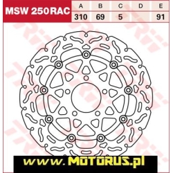 TRW MSW250RAC motocyklowa tarcza hamulcowa PŁYWAJĄCA średnica 310mm SUZUKI DL650, DL1000, SV1000 , KAWASAKI KLV1000 skle